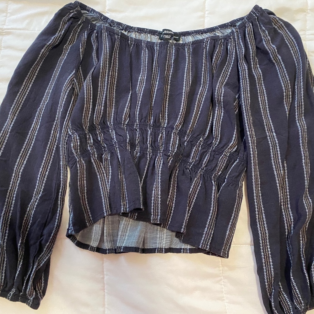 Blue off the shoulder long sleeve crop top